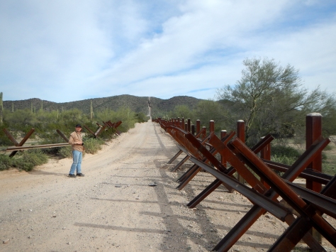 M and the border fence/vehicle barrier.... the long long gravel road is there for Border Patrol to use